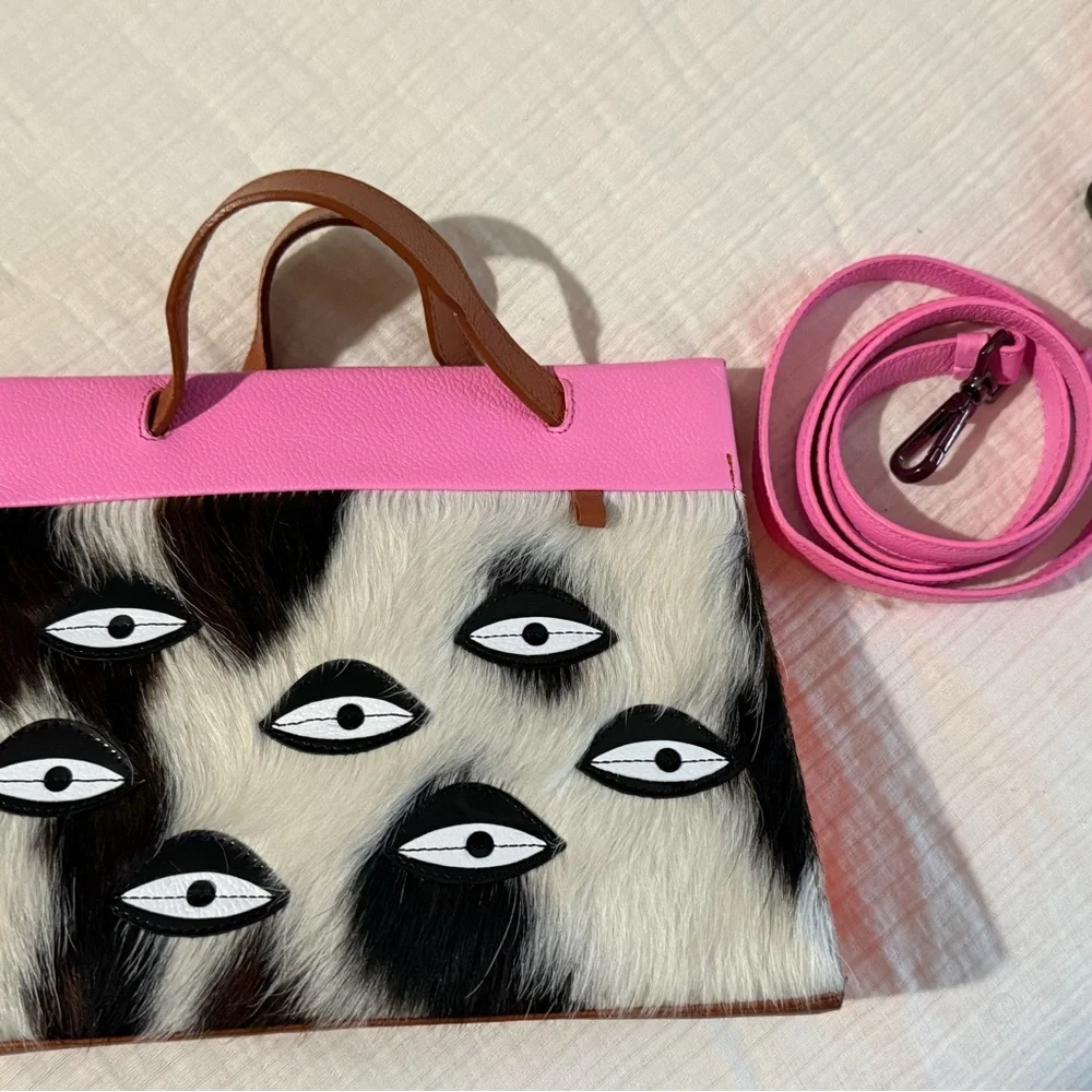 Min & Mon Pink and Brown Eye-Patterned Bag, and octopus keychain - Picture 2 of 13